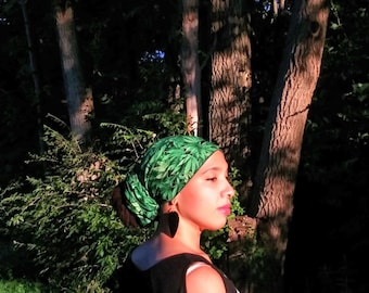 Foulard feuille verte, foulard en coton, turban