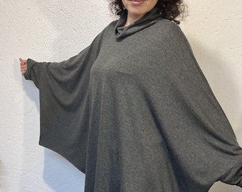 Poncho, Grand Poncho, Poncho tricoté en coton, Poncho avec manches,