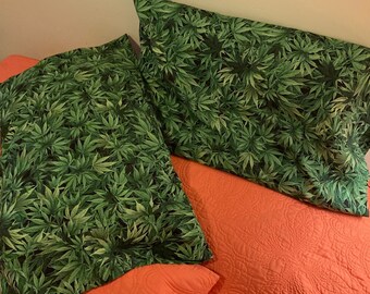 Ensemble de taies d'oreiller de lit, ensemble de taies d'oreiller à imprimé cannabis, ensemble de taies d'oreiller en coton à imprimé vert