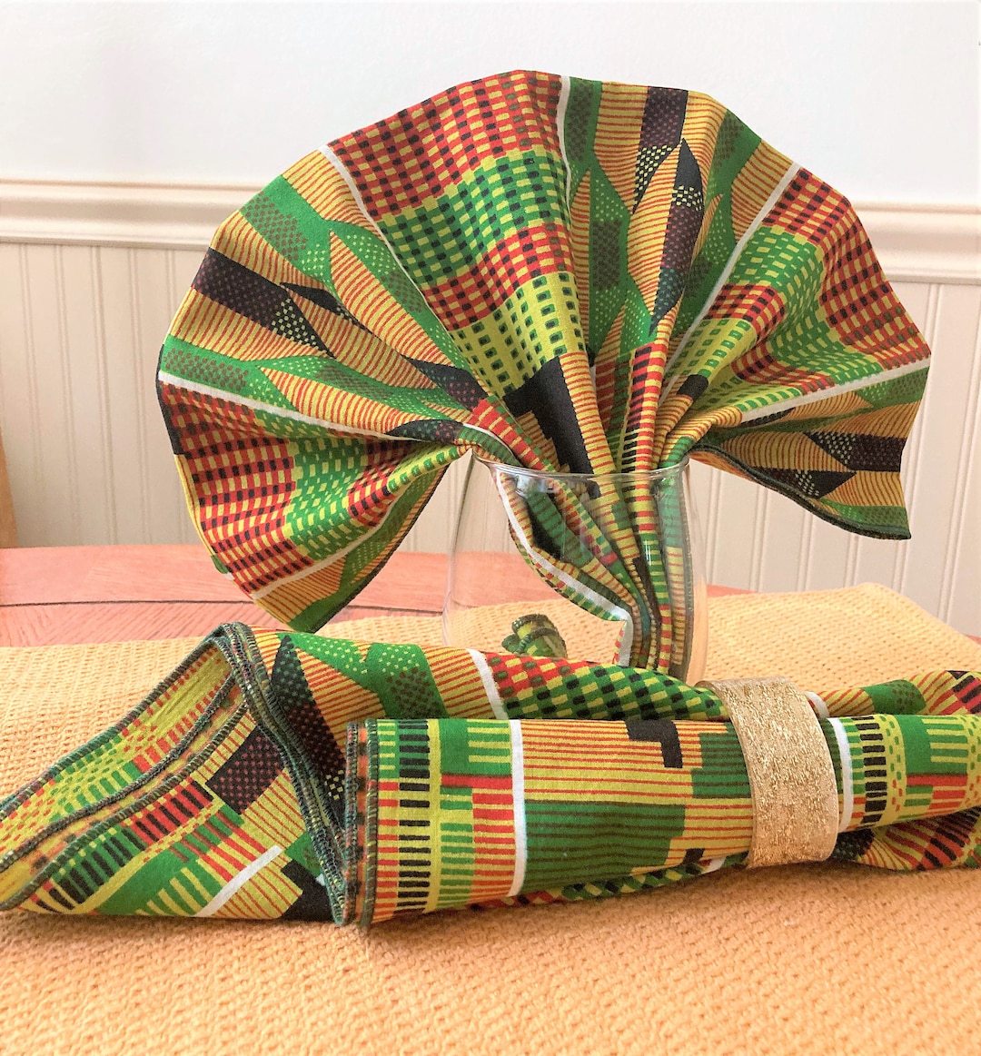Kente Print Cloth Napkins, Set of 4 Ethnic Print Napkins, African Print