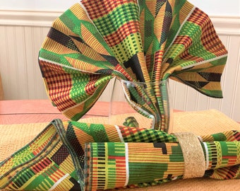 Serviettes en tissu à imprimé kente, lot de 4 serviettes à imprimé ethnique, serviette à imprimé africain, lot de 4