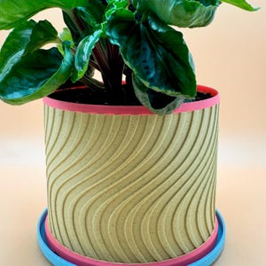 Maceta ondulada multicolor con bandeja de drenaje