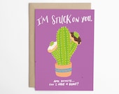 Funny Love Card - Stuck on You (And Donuts) - Love Cards, Anniversary Card, Cactus Card, Card for Boyfriend, Card for Girlfriend/C-274