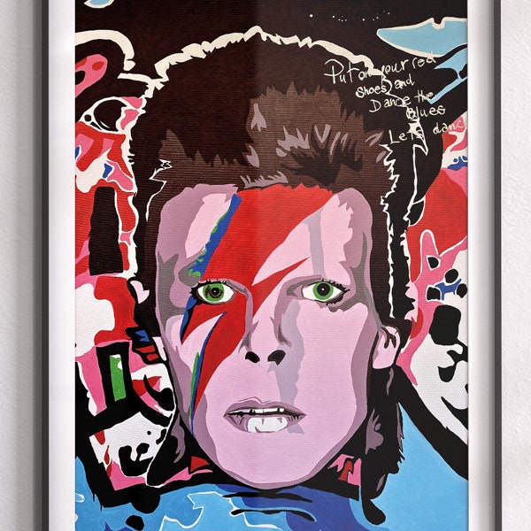 David Bowie Guitar Rock Icon Gibson Marshall Poster Print Cartel A2 42x60cm Josh Mahaby Pop Art Home Decoration Limited Edition