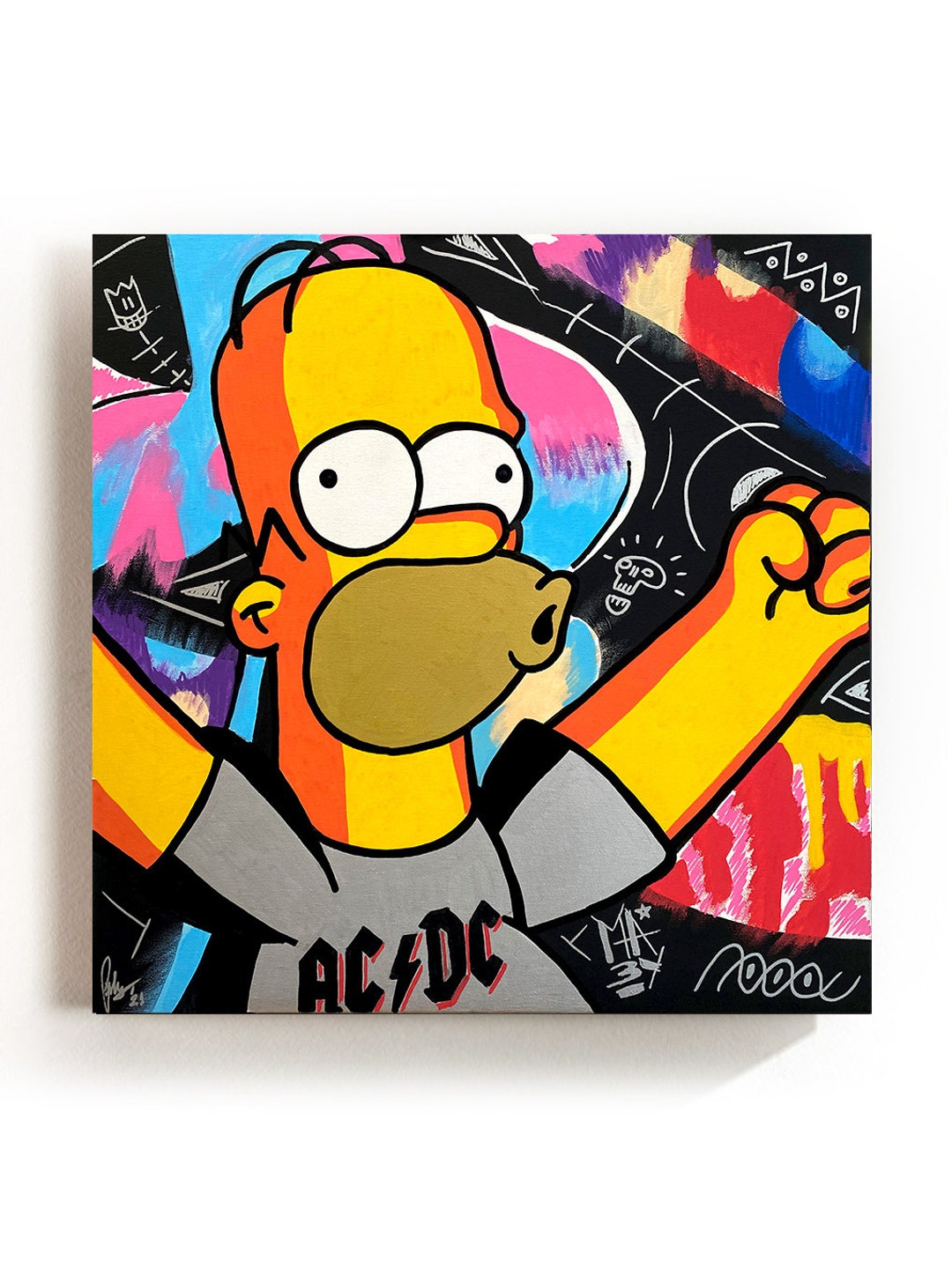 Homer Simpson AC DC Acrylic Paint Pop Art Size 50x50 Cm by Josh Mahaby ...