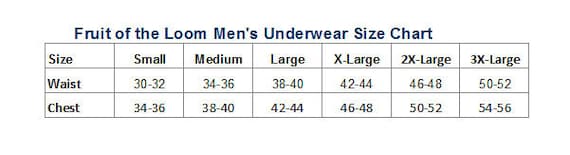 Fruit Of The Loom Briefs Size Chart