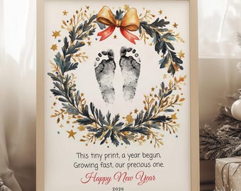 Artesanato de Ano Novo com Pegadas para Imprimir, Artesanato de Natal com Impressões de Mãos, Artesanato de Feliz Ano Novo com Pegadas 2026, Artesanato de Véspera de Ano Novo para Crianças, Lembrança