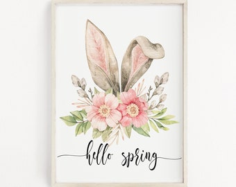 Bunny Ears Floral Print: Hello Spring Wall Art (Digital Download)