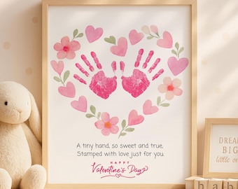 Valentinstag Handabdruck Handwerk für Kinder und Babys, erstes Valentinstag Handwerk, Andenken für Eltern und Großeltern, Gemälde Handwerk Kinder