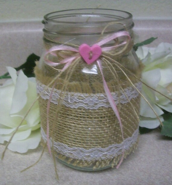 Items similar to Set of 3 Shabby Chic Mason Jars with lace, ribbons ...