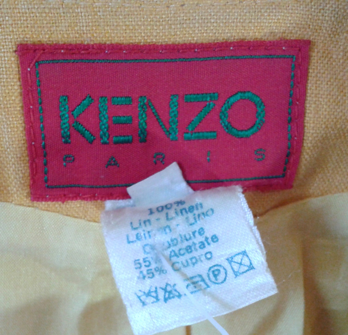 1980's Vintage KENZO Paris Yellow Linen Jacket With Flower | Etsy