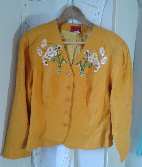 1980's Vintage KENZO Paris yellow linen jacket with flower | Etsy