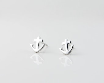 Tiny sterling silver nautical anchor studs • handcrafted nautical petite earrings • personalized minimalist posts • seaside wedding jewelry