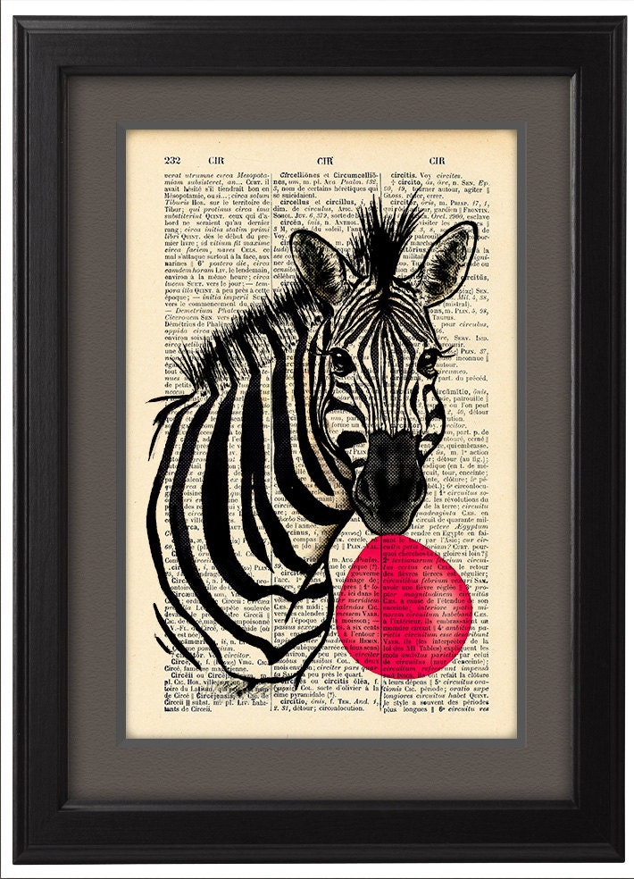 Zebra with chewing gum Dictionary page print geekery Funny Etsy