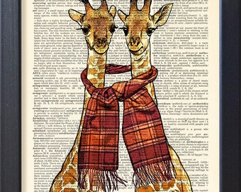 Happy Giraffes print, Funny Dictionary page poster, friendship love gift, Dorm College Home Wall decor, CODE/145