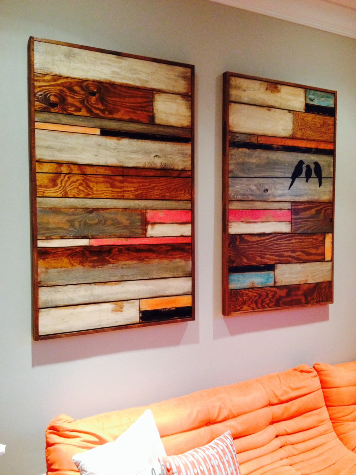 Reclaimed Wood Wall Art Wall Hanging Birds Original Painting Etsy