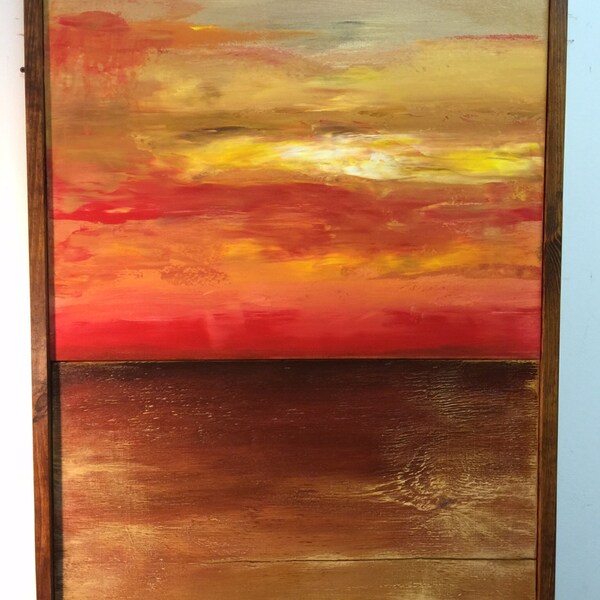 Reclaimed wood art,wood wall,wood wall art,barn wood art,red yellow abstract,wood art, abstract,Wall art,abstract painting,pallet art,canvas