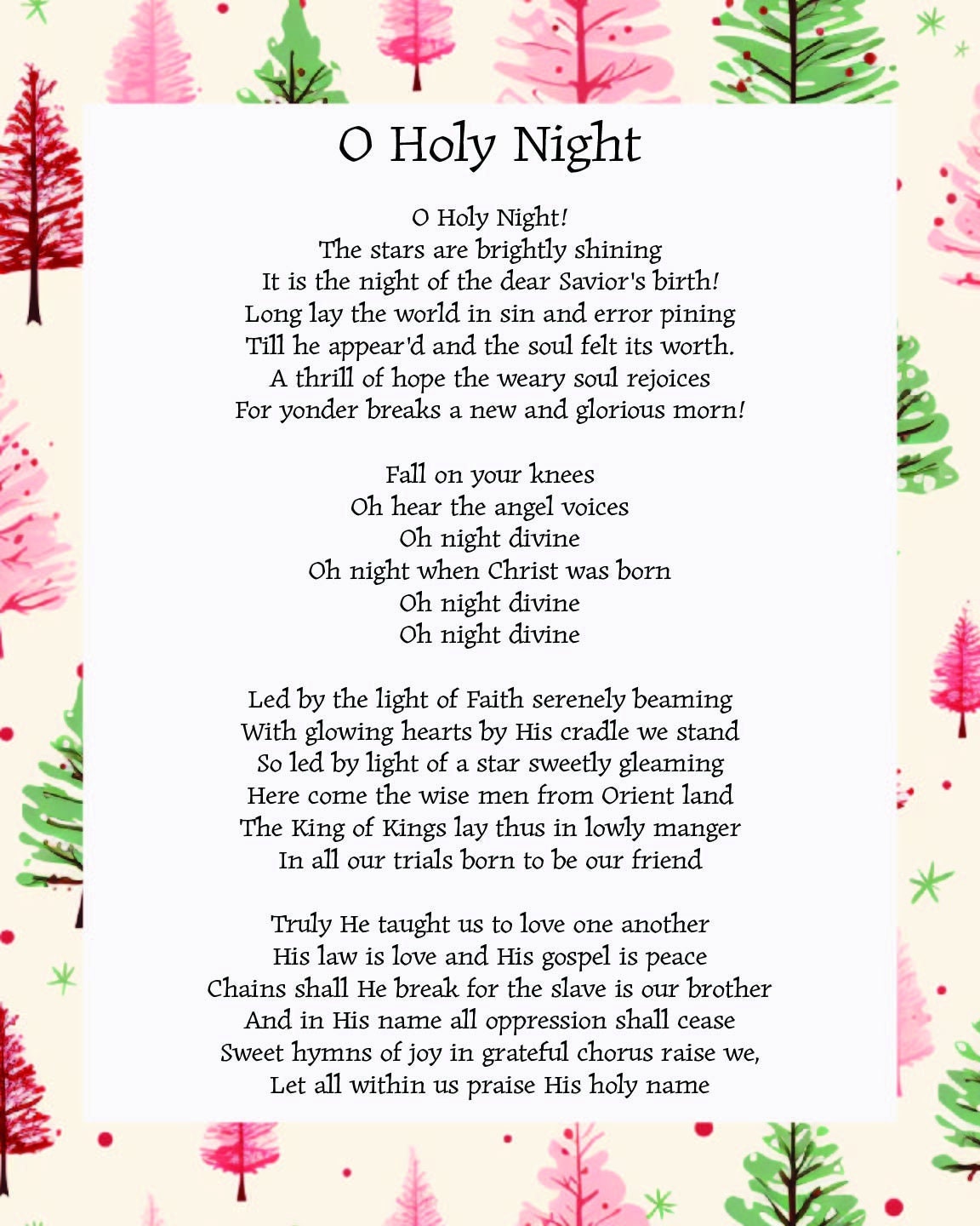 o holy night lyrics - etsy