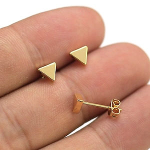 Triangle Stud Earrings, Simple Earring Studs, Minimalist Earrings, Earring Post, Second Hole Earrings, Real Gold Plated - GS115