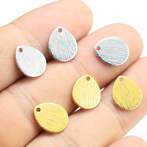 Teardrop Charm, texturierte Ohrring Charm, Ohrring Verlängerunskette, Gold Silber Ton, 12 x 10 mm, Schmuckzubehör -RP106 RP107