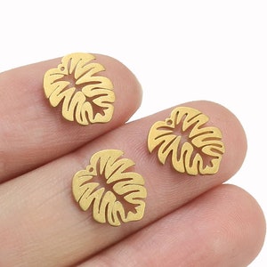 Brass leaf charm, Monstera leaf Earring charms, Mini leaf charm, Earring Accessories, 11.5x10.8x0.9mm, Jewelry supplies - R1461