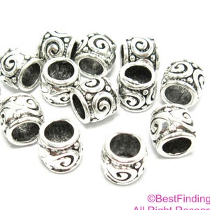 20pcs Seedling lace metal beads 5.5mm Large hole silver tone religion sliders RB25