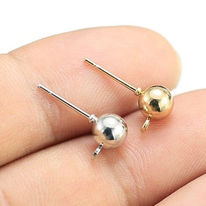 Ball Earring Post, Stud Earring with loop, Earring connector, 6mm, 5mm, 4mm, Iron ball with loop, Jewelry making - RP119