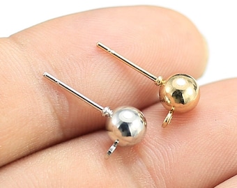 Ball Earring Post, Stud Earring with loop, Earring connector, 6mm, 5mm, 4mm, Iron ball with loop, Jewelry making -RP119