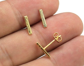 Textured Bar Stick Earring Studs, Simple Earring Studs, Earring Post, Minimalist Earrings, Real Gold Plated, - GS217