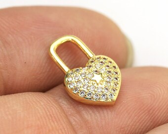 6 ciondoli per orecchini a cerchio, ciondolo a cuore con zirconi cubici, placcati in oro vero, per la creazione di orecchini, ciondolo staccabile per orecchini in oro - G1006