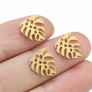 Mini dijes de aretes Monstera, dije de hoja de latón, 11.6x11.2x0.9 mm, hallazgos de aretes, dijes de pulsera, fabricación de joyas - R1460