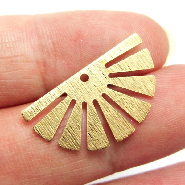 Textured Half Sun Earring Charms, Brass Charms For Jewelry Making, Fan Shaped, 24x12mm, Earring Findings - R1050