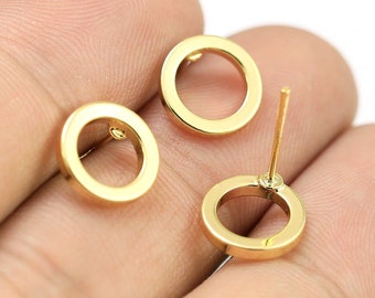 Round Circle Stud Earrings, Classical Simple Earrings, 10x1.5mm 10x2mm, Real Gold Plated, Statement Earrings, Jewelry Supplies -GS042 GS275