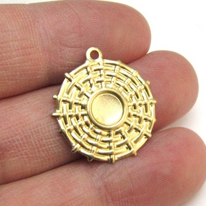 Brass Sun Charm, Textured Round Earring Charms, Brass Charm For Jewelry Making, Ratten Pattern Pendant, 22x20.5mm - R1708