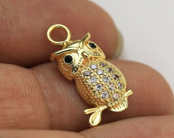 Set di 6 ciondoli a forma di gufo in oro con zirconi cubici, delicati ciondoli a forma di animale, ciondoli staccabili per orecchini, placcati in oro vero, per la creazione di gioielli - G1021