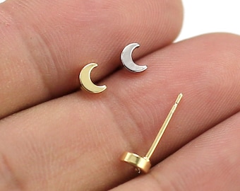 Pendientes de botón de luna pequeña, pendientes de luna creciente, pendientes minimalistas, chapados en oro auténtico, accesorios para pendientes - GS014 GS131