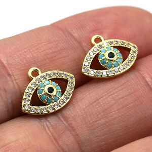 10pcs Evil Eye Earring Charms, Turquoise Eye Charm, Jewelry Making Charms, Bracelet Charms, Real Gold Plated - G018