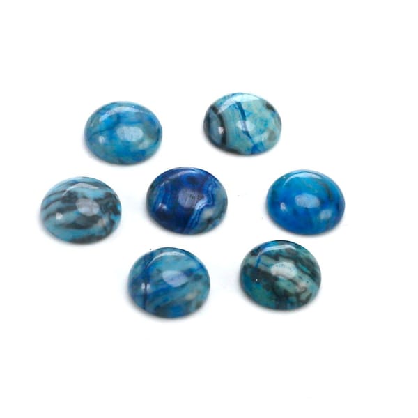 10pcs Blue Agate Cabochon, Round Agate Flat Backs, Natural Stone Cabochon, 10mm, 12mm, Jewelry Making