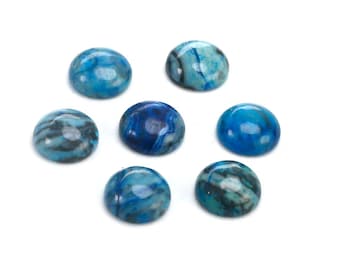 Cabochon en agate bleue 10 pièces, dos plat en agate ronde, cabochon en pierre naturelle, 10 mm, 12 mm, fabrication de bijoux