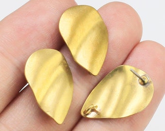 Wavy Teardrop Earring Posts, Drop Ear Studs, Earrings Making, 19.5x13mm, Raw Brass Findings, Jewelry Supplies -R2048