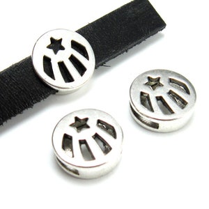 10pcs Star leather beads, 10x2mm Flat leather sliders, 11x2.5mm, Leather bracelet making - FF112