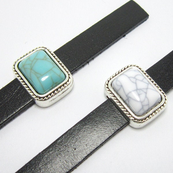 5 stks 10mm lederen bevindingen, platte lederen sliders, 11x2mm, turquoise lederen kralen, 10x2mm heren armband maken - FF109 FF110