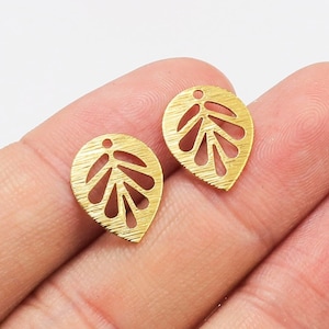 Encantos de aretes de hoja texturizada, dije de hoja de latón, hallazgos de aretes, 13.7x10.8x0.8mm, dijes de pulsera, fabricación de joyas - R1296