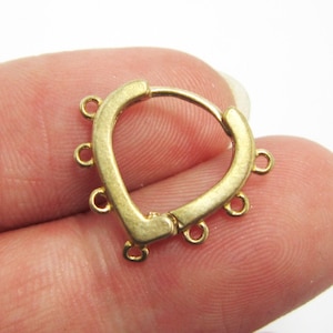 6pcs Brass leverback Earring clasps 7 loops 17x15mm heart-shaped raw brass ear hooks R1047