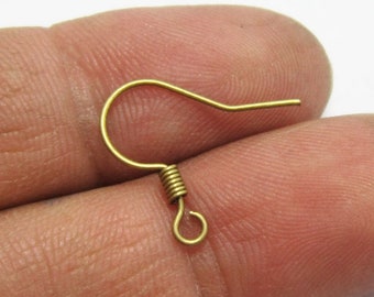 Brass Ear Wires, Spring thread Earring Hooks, 16.2mm, Earring Accessories, Jewelry Making Supplies - R250