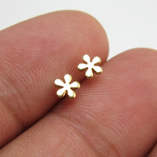 10pcs Tiny Floawer Stud Earrings, Small Earring Studs, Minimalist Earrings, Real Gold Plated, Jewelry Supplies - GS003