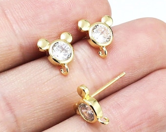 CZ Maus Ohrring Beiträge, kleine Bär Ohrstecker, 10x8.8 mm, Mädchen Ohrringe machen, Panda, offene Bail, Schmuckzubehör-GS161