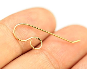 Long Ear Wires, Simple Earring Hooks, French Earring Wire, Earrings Making, Real Gold Plated, Jewelry Supplies - GS055