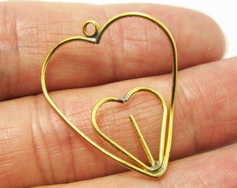 Brass Wire Charms, Brass Connector, Stacking Heart Earring Charms, 23.2x27.5mm, Necklace pendant, Jewelry Making - R865