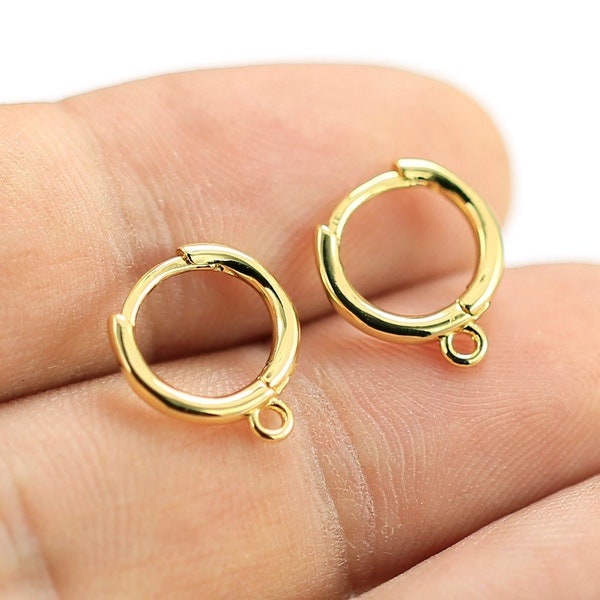 Round Earring Hoops, Minimalist Earrings, Leverback Earring Clasps, 13x11.6mm, Real Gold Plated, Earring Accessories, Jewelry Making - GH168